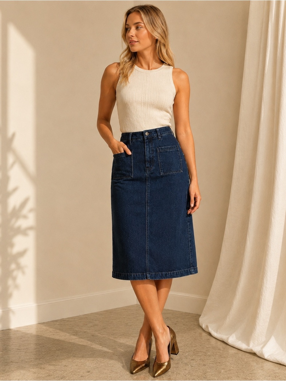 Liz Claiborne Denim Skirt A-Line Dark Wash Size 8 NWT